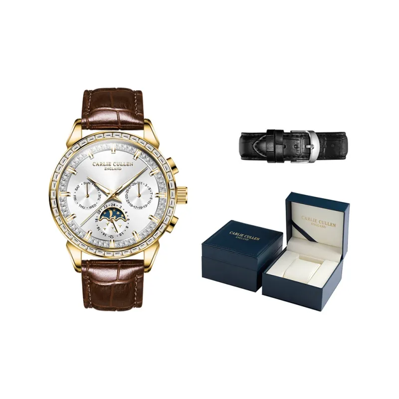 CARLIECULLEN Automatic Mechanical Movement Genuine Leather Strap Watch Men's Watches White Dial-7