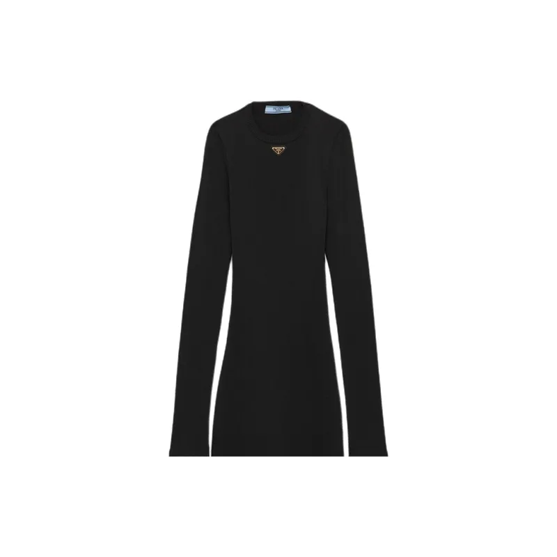 PRADA Long Sleeved Ribbed Midi Dress-3