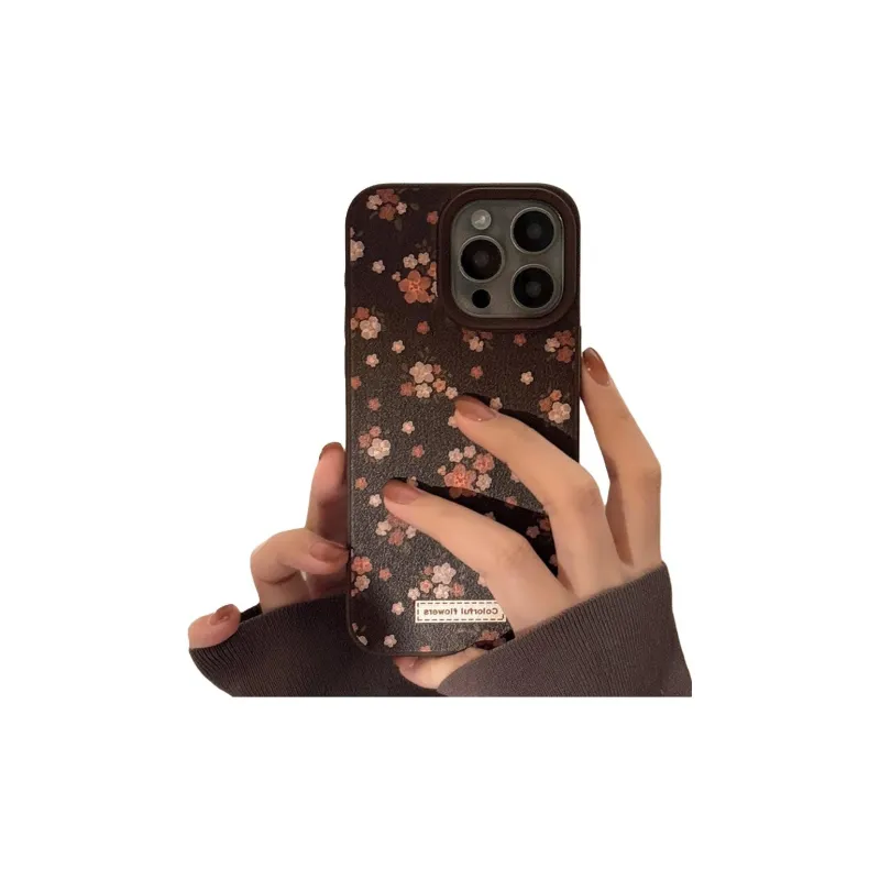 Cuttlefish Grid TPU Material Chocolate Vintage Small Bouquet Niche Phone Case Compatible With Apple 16/15/14/13/12/11-1