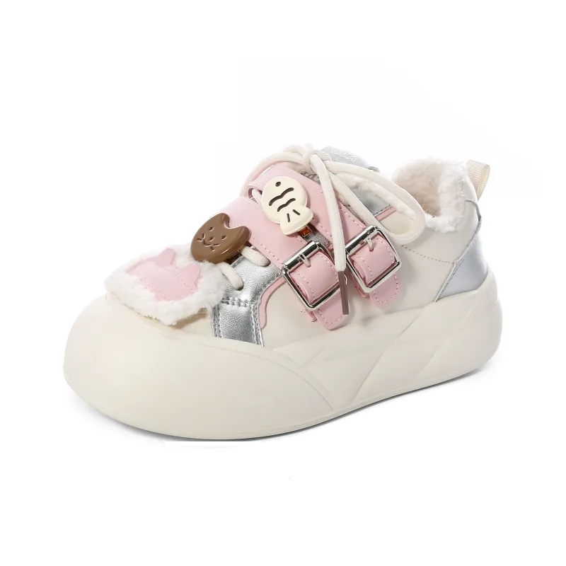 Lovely You Warm Lightweight And Wear Resistant Low Top Skateboard Shoes Women's Beige Silver Pink-25