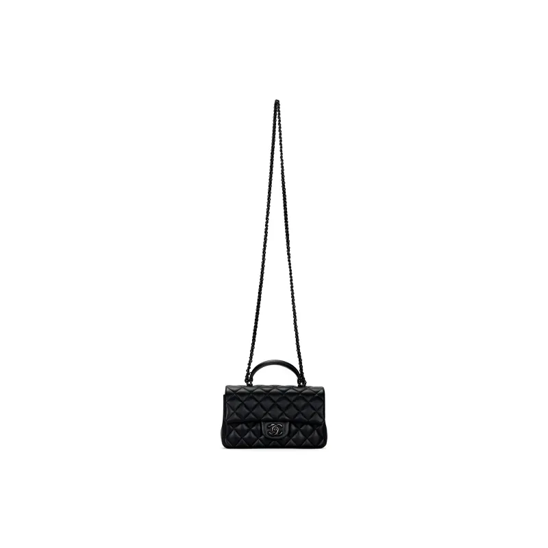 CHANEL Classic Flap CF Leather Crossbody Handbag Women's Black-0