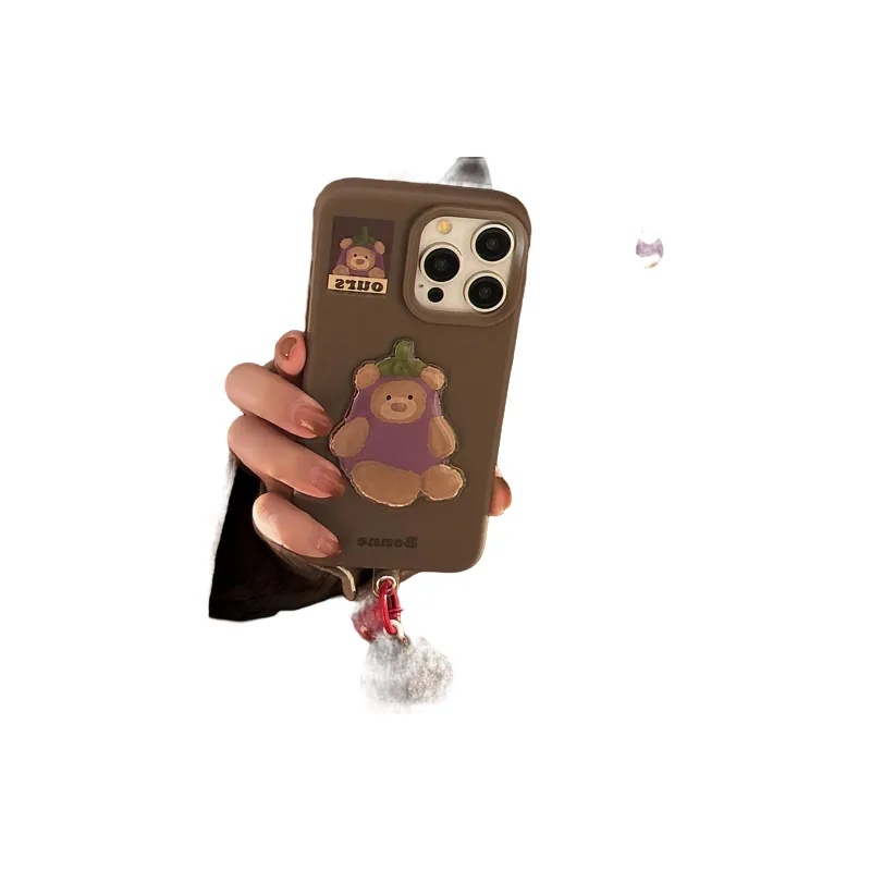 Cuttlefish Grid TPU Material Ins Eggplant Bear DIY Creative Phone Case Compatible With Apple 16/15/14/13/12/11-1