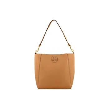 TORY BURCH McGraw Litchi Grain Cow Leather Bucket Bag Hobo Bag Shoulder Bag Handbag Regular Women's Brown