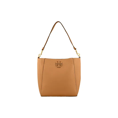 TORY BURCH McGraw Litchi Grain Cow Leather Bucket Bag Hobo Bag Shoulder Bag Handbag Regular Women's Brown