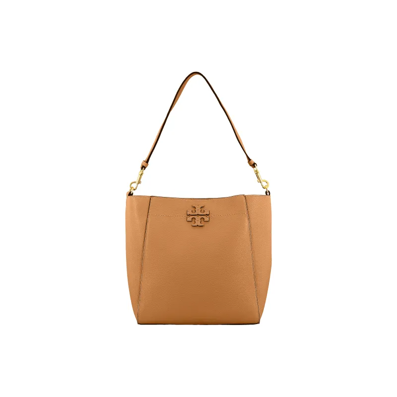 TORY BURCH McGraw Litchi Grain Cow Leather Bucket Bag Hobo Bag Shoulder Bag Handbag Regular Women's Brown-0