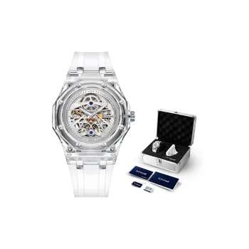 RONMAR Glacier Collection Automatic Mechanical Movement Rubber Strap Watch Unisex White Dial