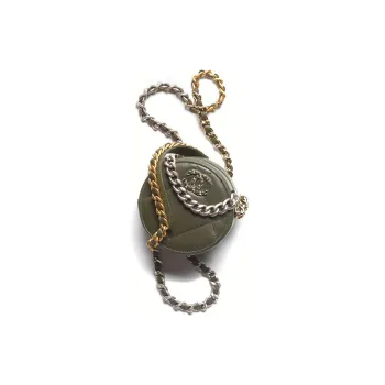 CHANEL 19Bag Lambskin Metal Evening Bag, Round Bag, Clutch, Shoulder Bag, Crossbody Bag Women's Khaki