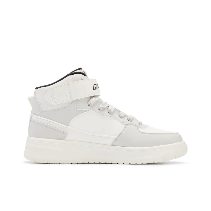 QIAODAN Trendy And Popular Coverage Thermal Balance High Top Skateboard Shoes Men's Light Gray Ivory-1