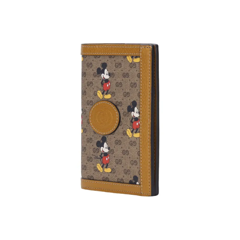 GUCCI Canvas With Leather Passport Holder Small Size Unisex Ebony & Brown-1