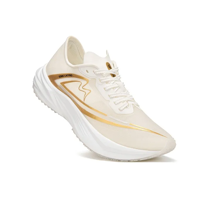 Sonic Cat Cushioning Coverage Thermal Low Top Carbon Plate Running Shoes Unisex White Gold-2