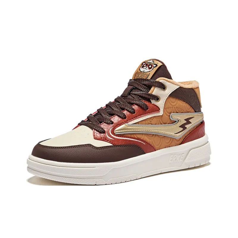 Erke Battery Panda 3lite Warm Slip Resistant High Top Skateboard Shoes Men's Caramel Yellow Brown Coffee-2