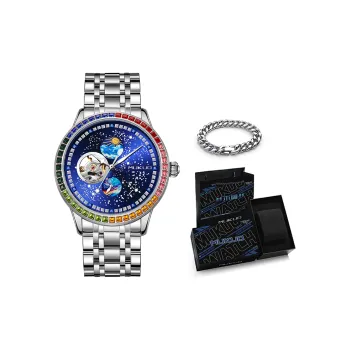 MUKUO Sea Of Stars Automatic Mechanical Movement Stainless Steel Watchband Watch Men's Watches Blue Dial