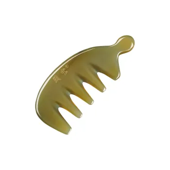 Min Bao White Buffalo Horn With Beads Five-Prong Wide-Tooth Comb Massage Meridians