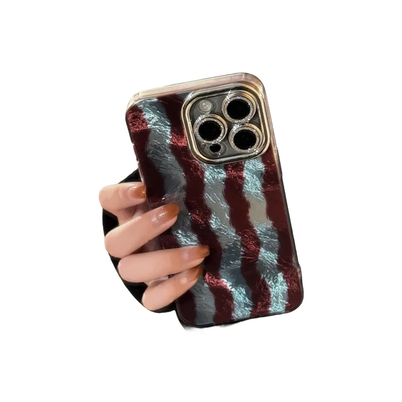 Cuttlefish Grid ABS+PC Material Color Blocking Wave Stripes Phone Case Compatible With Apple 16/15/14/13/12/11-1