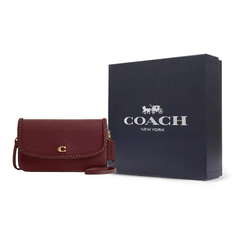 COACH Hayden Polished Pebbled Leather Shoulder Bag Crossbody Bag Small Size Women's Brass & Brown Red-5