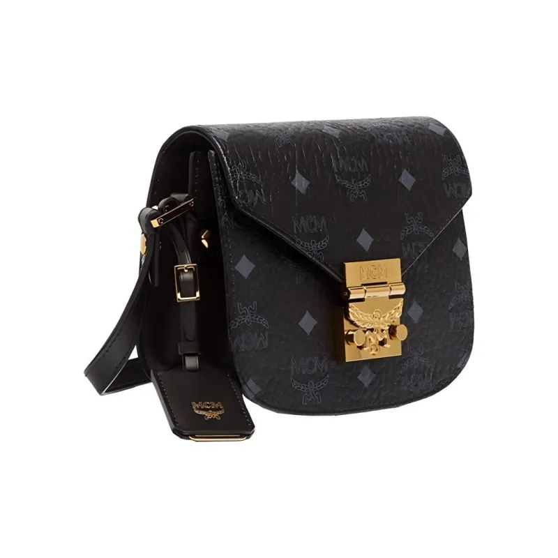MCM Patricia Visetos Coated Canvas Messenger Bag Shoulder Bag Crossbody Bag Small Size Women's Black/Black Gold-2
