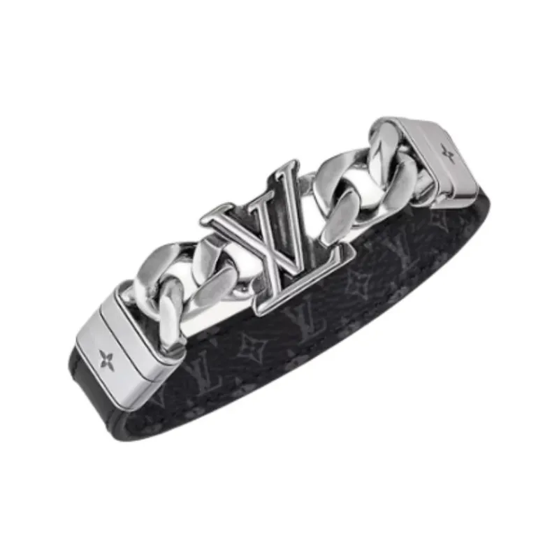 LOUIS VUITTON Leather Bangles Men's Silver-1