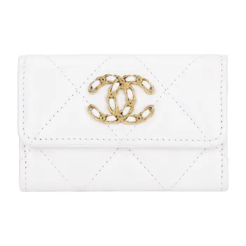 CHANEL 19Bag Bright Lambskin Card Holder Women's White