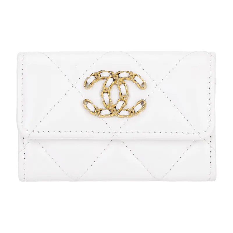 CHANEL 19Bag Bright Lambskin Card Holder Women's White-0