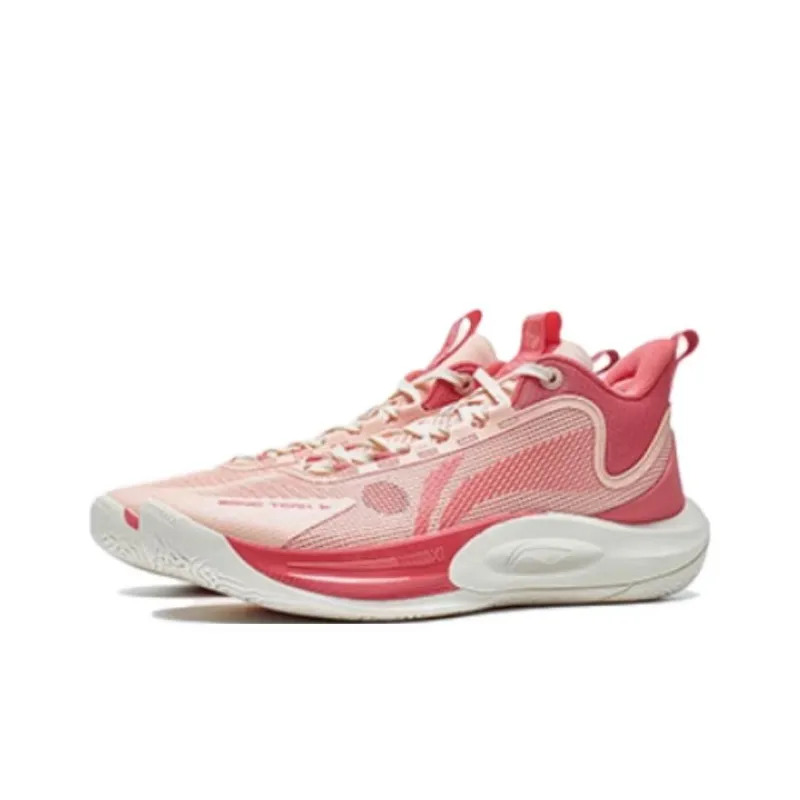 LiNing SONIC Team CNY Cushioning Wear-Resistant Mid-Top Basketball Shoes Men's Peach Orange Red Coral Pink-2
