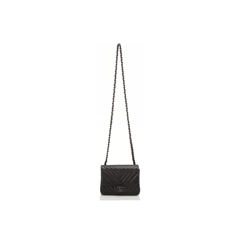 CHANEL So Black Sheepskin Shoulder Bag, Crossbody Bag Women's Black-1
