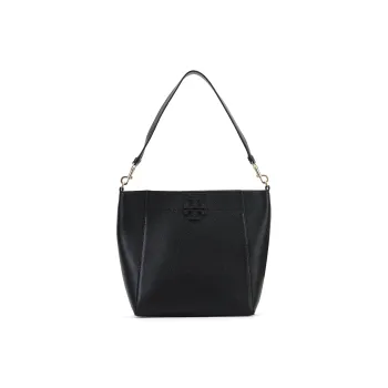 TORY BURCH McGraw Cow Leather Hobo Bucket Bag One Shoulder Handbag Large Size Women's Black