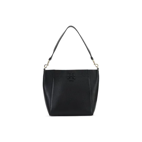 TORY BURCH McGraw Cow Leather Hobo Bucket Bag One Shoulder Handbag Large Size Women's Black