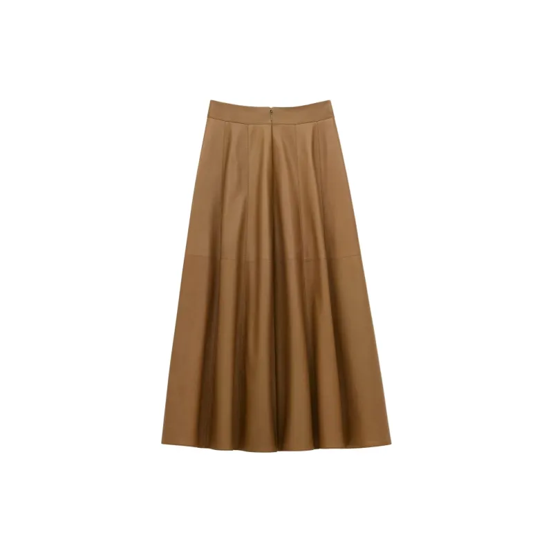 SAINT LAURENT Leather Long Skirts Women's Brown-1