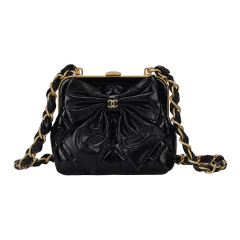 CHANEL Patent Leather Embossed Lambskin Shoulder Bag, Crossbody Bag Women's Black