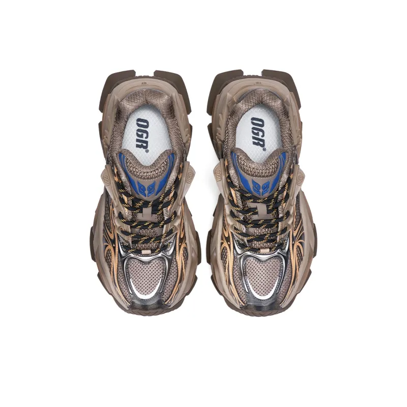 OGR Cross Eyed GAZE MAX Anti Slip And Wear Resistant Height Increasing Low Top Chunky Sneakers Unisex Brown-3
