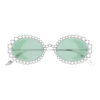 GUCCI Rhinestone Irregular Shape Sunglasses Unisex Silver
