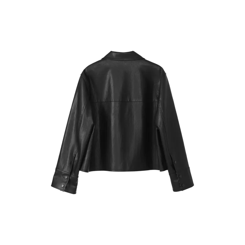 Fstudio Korean Style Premium Multicolor PU Leather Jacket & Coat Women's Black-1