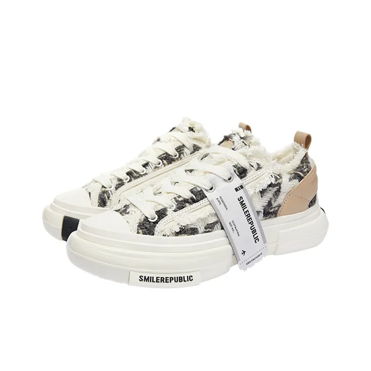 SMILEREPUBLIC INCEPTION 70s Anti Slip And Wear Resistant Height Increasing Low Top Canvas Shoes Unisex Black White-2