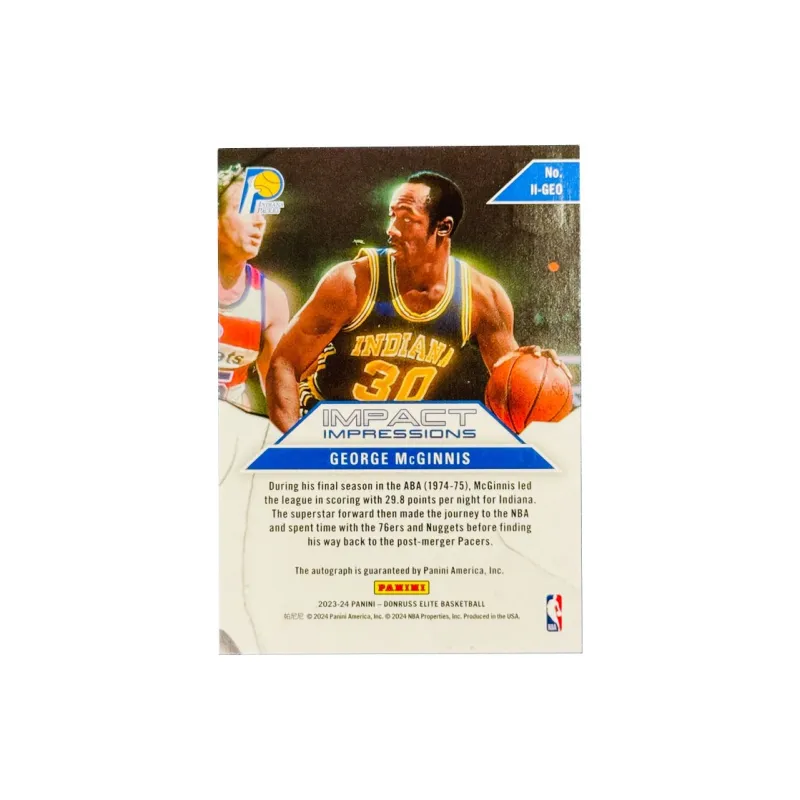PANINI McNish Pacers Legend Star Signature Elite Collection Star Card Passable Condition Sports Cards 1 Pc-1