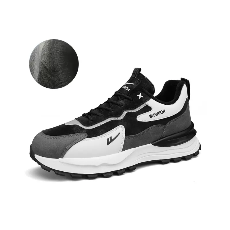 Warrior Cushioning, Slip Resistant, Abrasion Resistant, Breathable, Thermal Low Top Running Shoes Men's Black White-1