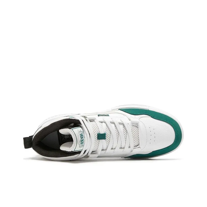 QIAODAN Slip-Resistant Cushioning High-Top Skateboard Shoes Men's White Green-3