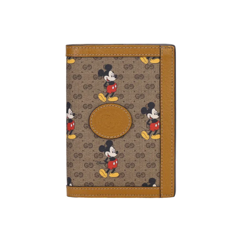 GUCCI Canvas With Leather Passport Holder Small Size Unisex Ebony & Brown-0
