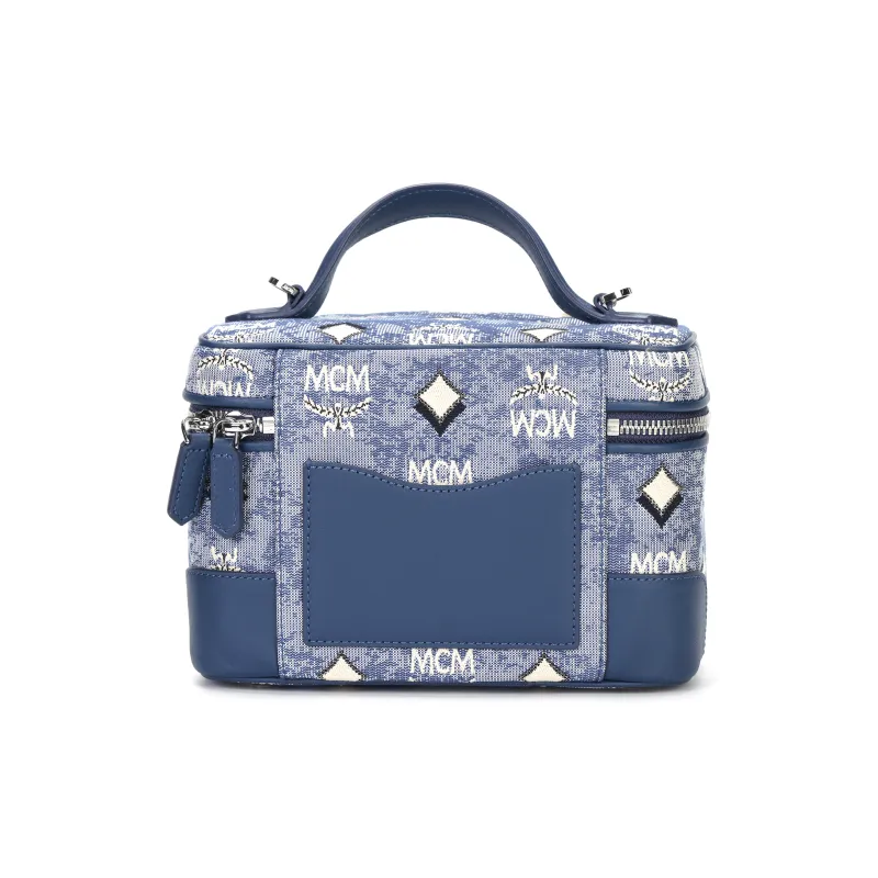 MCM Fabric, Nappa Leather Crossbody One Shoulder Handbag, Makeup Bag Trumpets Women's Denim Blue-2