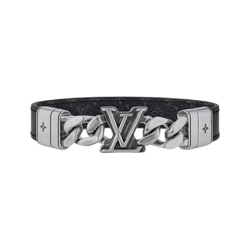LOUIS VUITTON Leather Bangles Men's Silver-0
