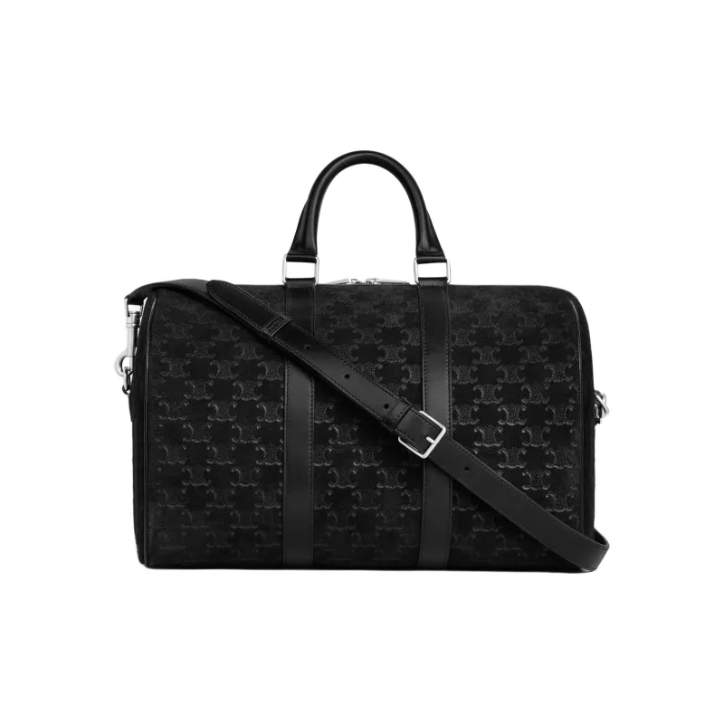 CELINE Triomphe Suede Calfskin Travel Bag Men's Black-2