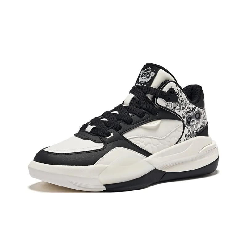 Erke Battery Panda 3V2 Anti-Slip Wear-Resistant High-Top Casual Shoes Women's White Black-2
