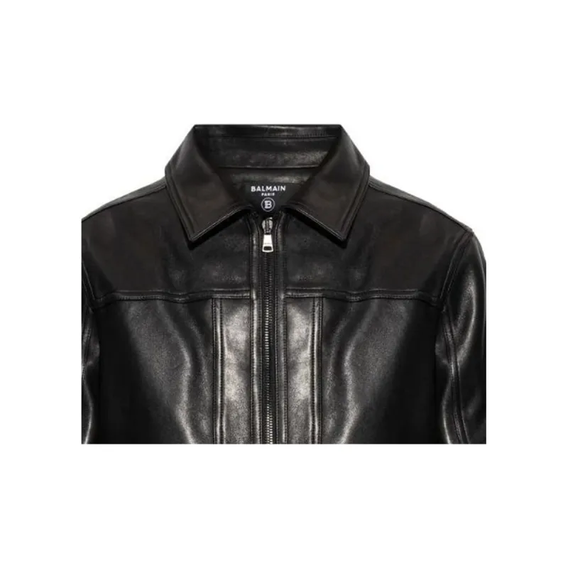BALMAIN Classic Collared Zipped Leather Jacket-2