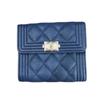 CHANEL Calfskin Wallet Trumpets Unisex Blue