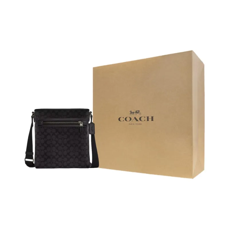 COACH Jacquard With Calfskin Shoulder Bag Crossbody Bag Medium Size Men's Charcoal & Black-6