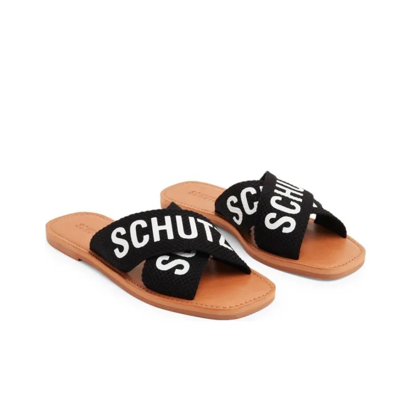 Schutz Logo print Flat Leather Slides Women's-3