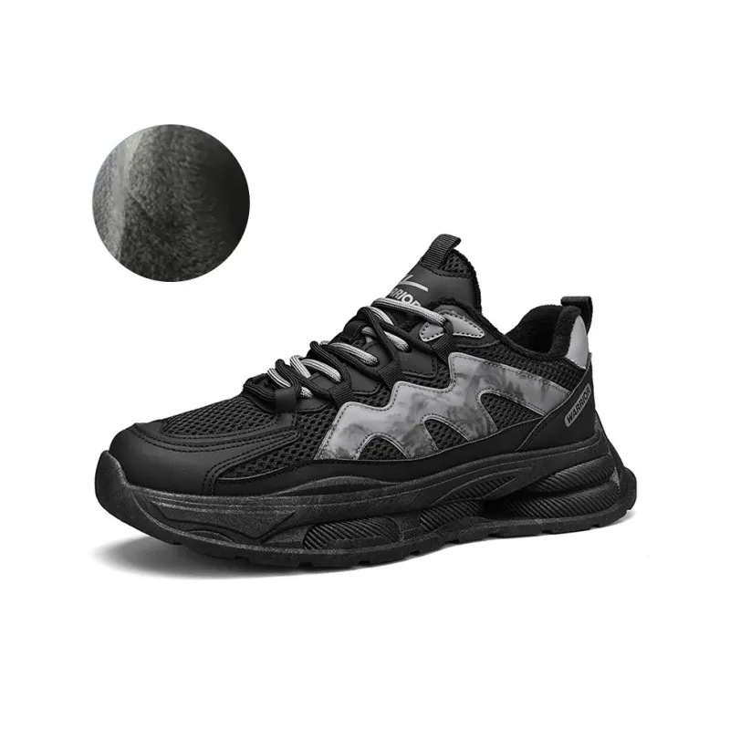 Warrior Cushioned Anti Slip And Wear Resistant Height Increasing Warm Low Top Chunky Sneakers Unisex Black Gray-1