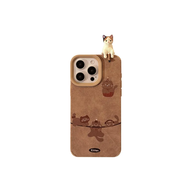 Cuttlefish Grid TPU Material Ins 3D Effect Kitten Niche Phone Case Compatible With Apple 16/15/14/13/12/11-0