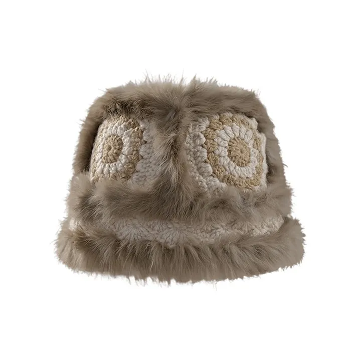 SMILING SHARK Rabbit Skin Fur Bucket Hats Women's-2