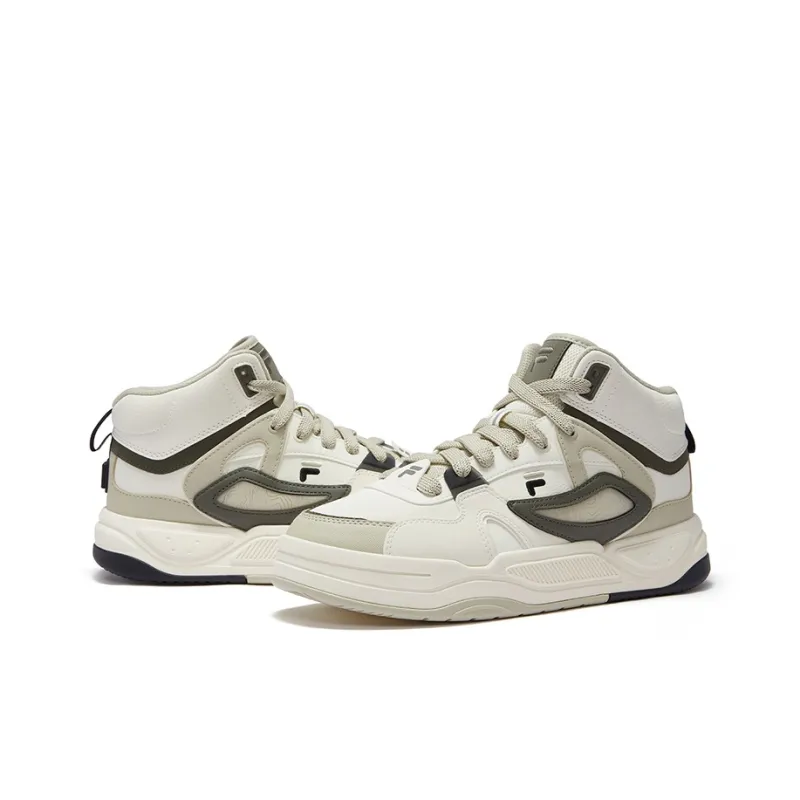 FILA FUSION BANK II Wear Resistant Mid Top Skateboard Shoes Men's Antique White Color-3