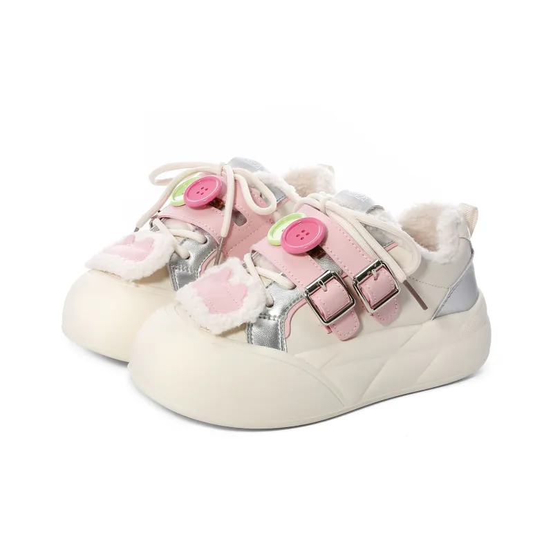 Lovely You Warm Lightweight And Wear Resistant Low Top Skateboard Shoes Women's Beige Silver Pink-32